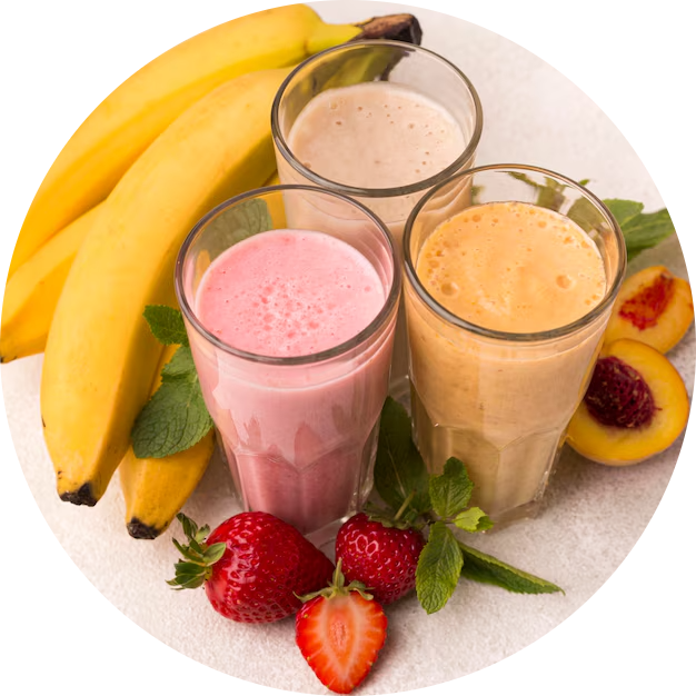 Milkshake on assorted fruit